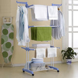 Full Size Heavy Duty Double Pole 3 Layer Cloth Drying Stand, Laundry Rack Stand, Sky Touch Carbon Steel, Blue