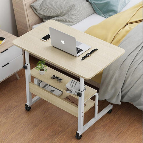 Laptop Table Extra rack Adjustable Height Big Size with Wheels Side Desk 60x40 cm